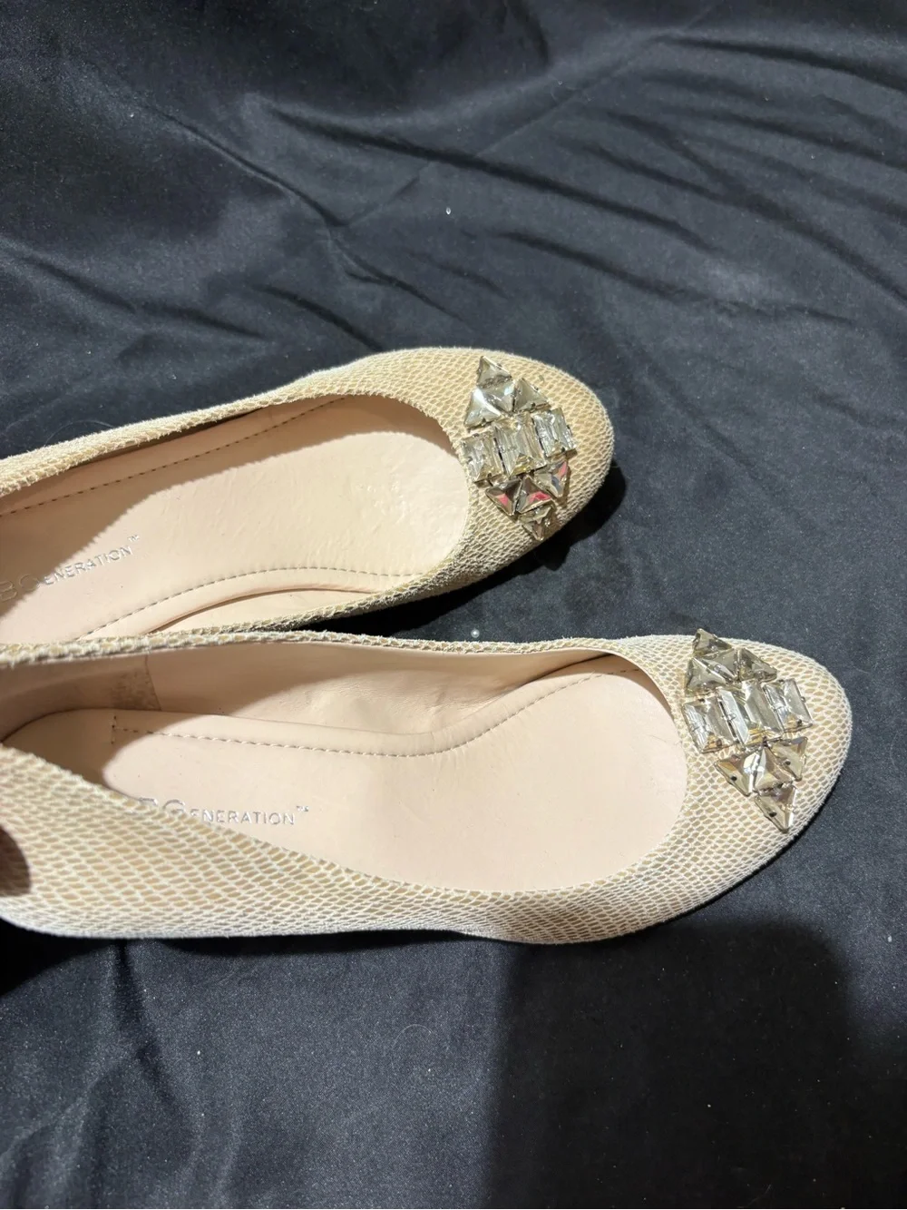 BCBGeneration Beige Jewel-Toe Wedge Pumps